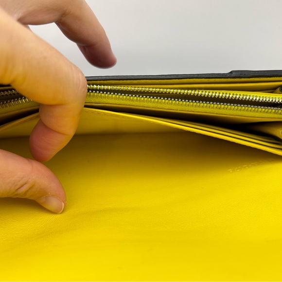 Authenticated Celine Black Flap Long Wallet, Double Snap, Yellow Interior - Picture 10 of 13